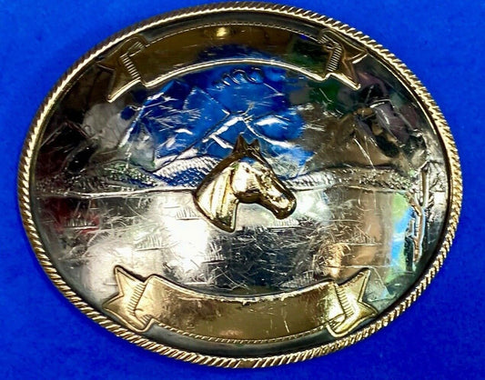  Vintage Horse Head Bust German Silver Art Western Award Scroll Belt Buckle 