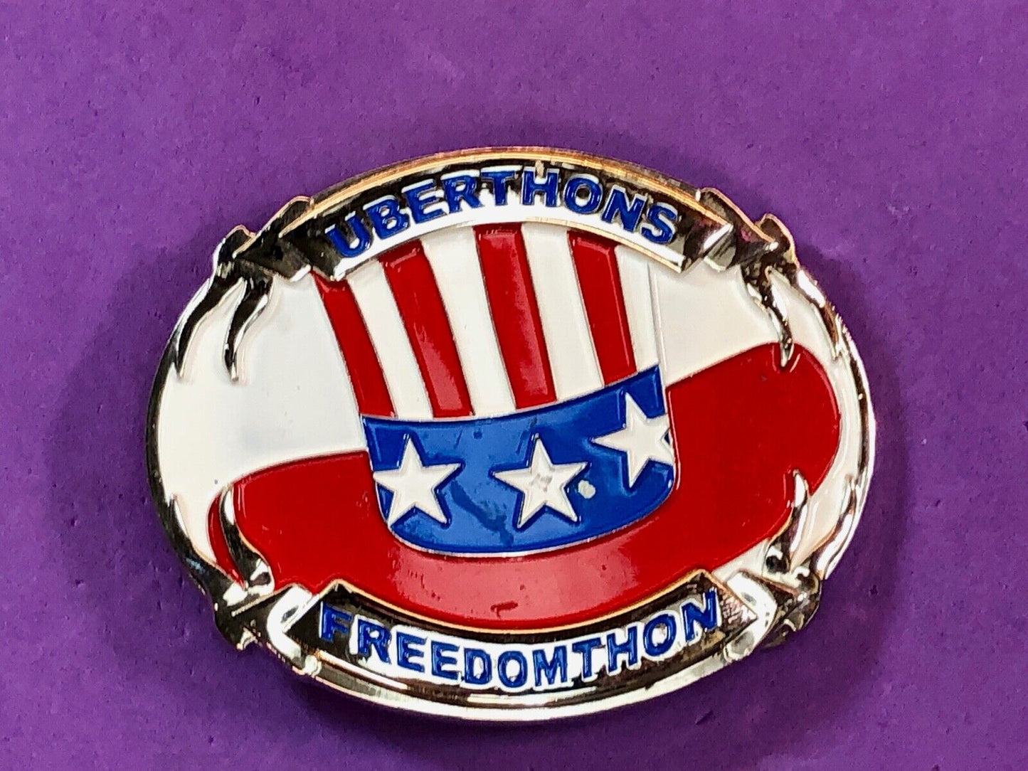 Uberthons FREEDOMTHON belt buckle Red white and blue Freedom Festival 