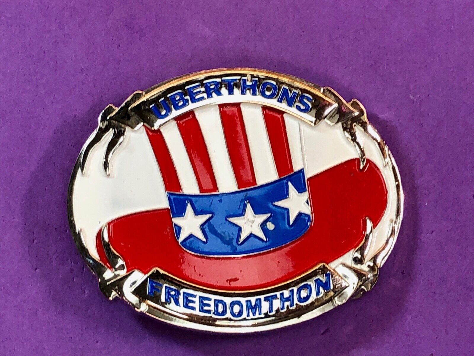 Uberthons FREEDOMTHON belt buckle Red white and blue Freedom Festival 