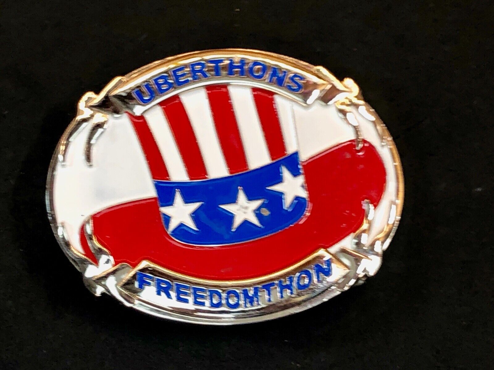 Uberthons FREEDOMTHON belt buckle Red white and blue Freedom Festival 