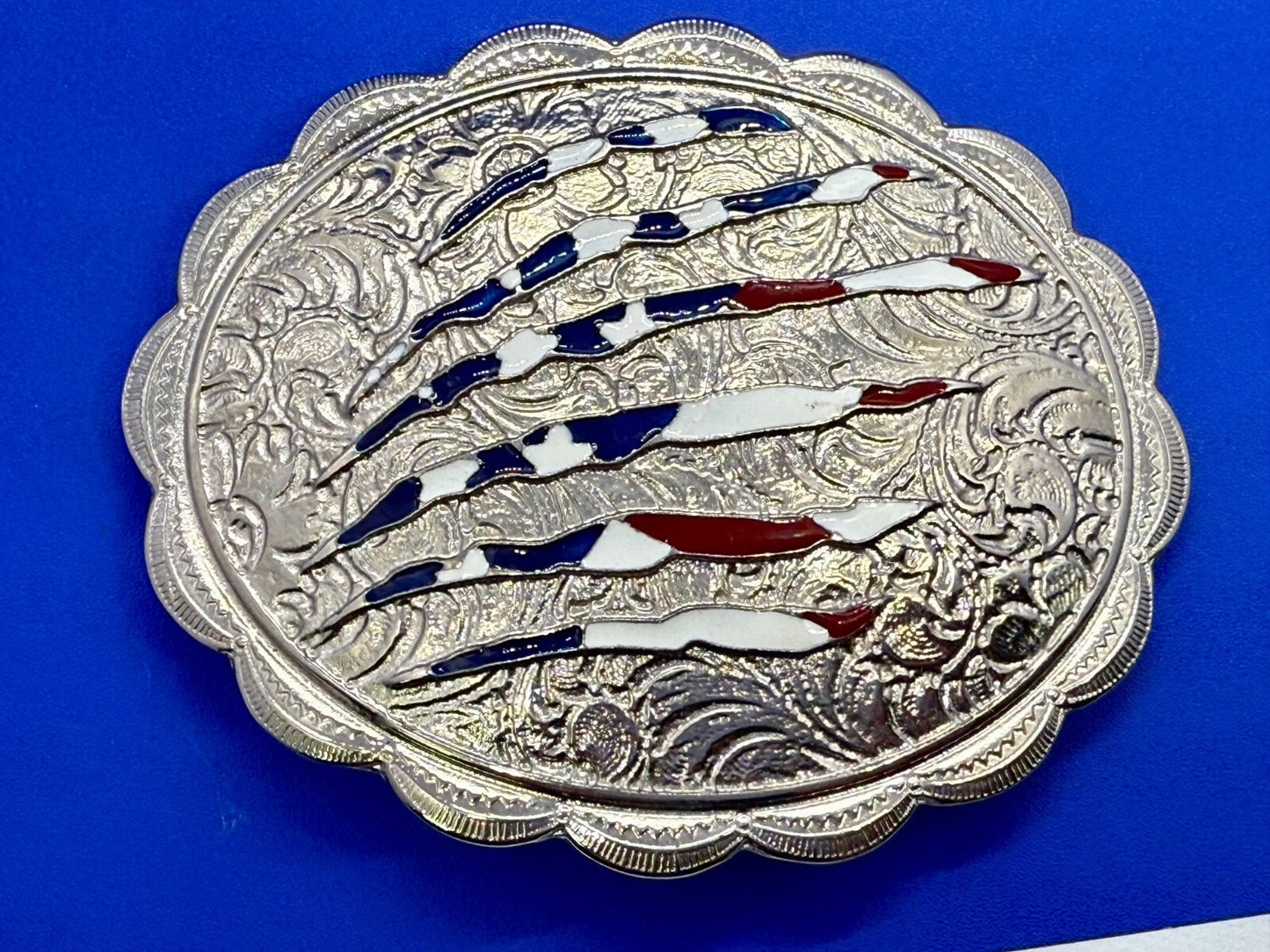 United States of America Flag Sliced Pattern on Western Belt Buckle by Shyanne