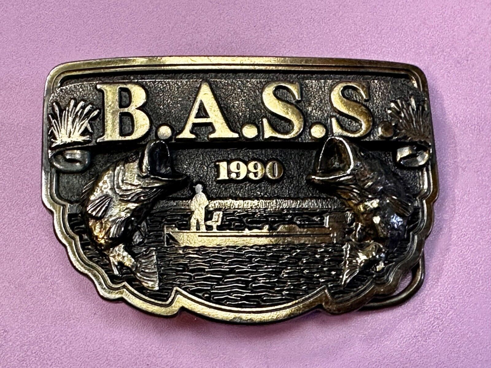 1990 Bass Anglers Sportsman Society Club Great American Fishing Belt Buckle