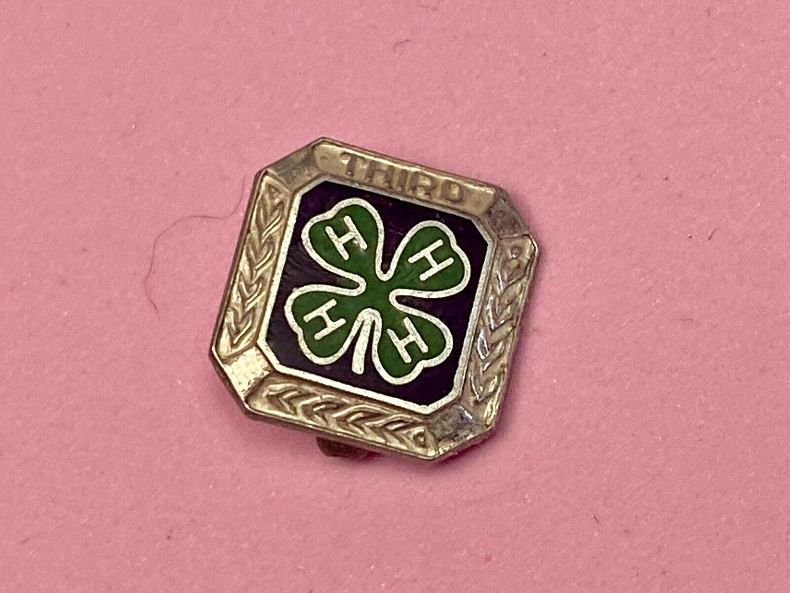 4-H Third Service Achievement 925 Sterling Silver Square Brooch Pin Green Black