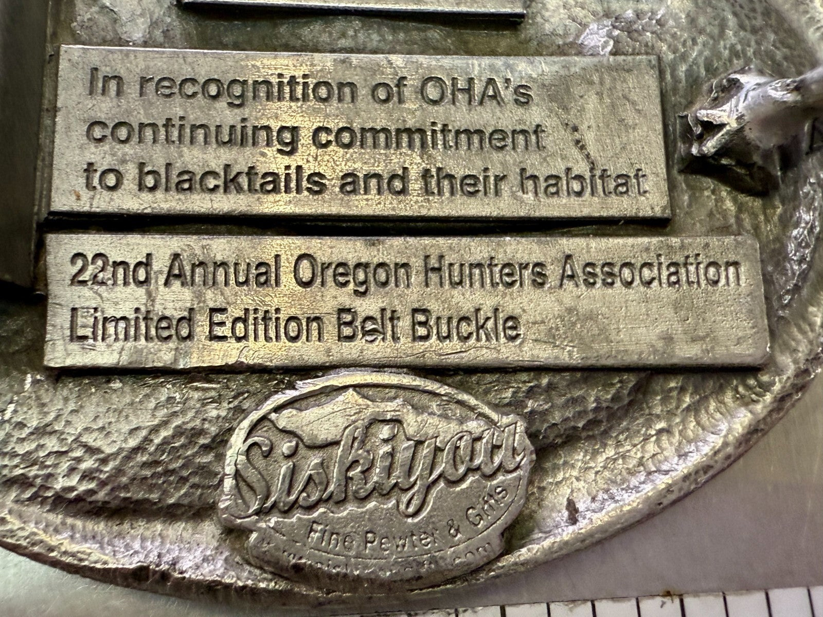Annual Oregon Hunters Association Commemorative Pewter 2005 Siskiyou Belt Buckle