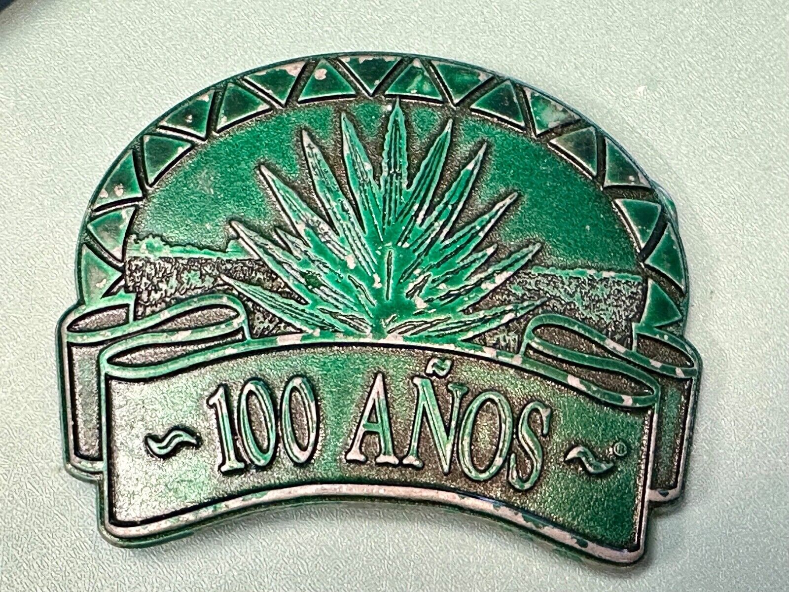 100 Anos Tequila brand Advertising Promo Belt Buckle with Agave Plant Design