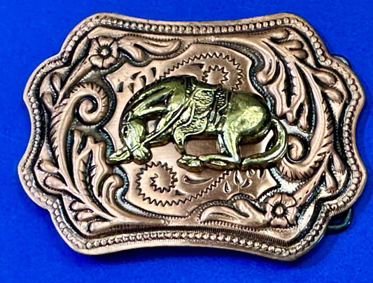 Vintage Horse w/  head down end of the trail two tone ornate western belt buckle