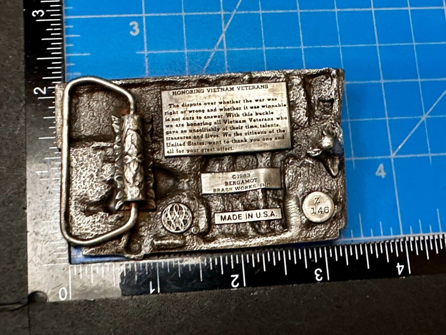 Veteran Vietnam Helicopter Soldiers Military Vtg 1983 Bergamot Belt Buckle