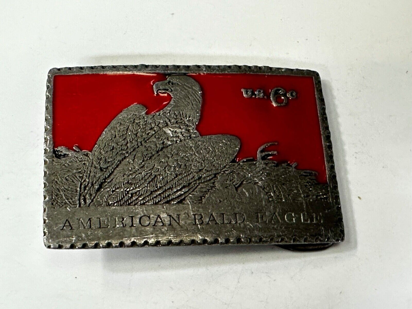 American Bald Eagle Postal Stamp Collectors Silver Red Color Belt Buckle