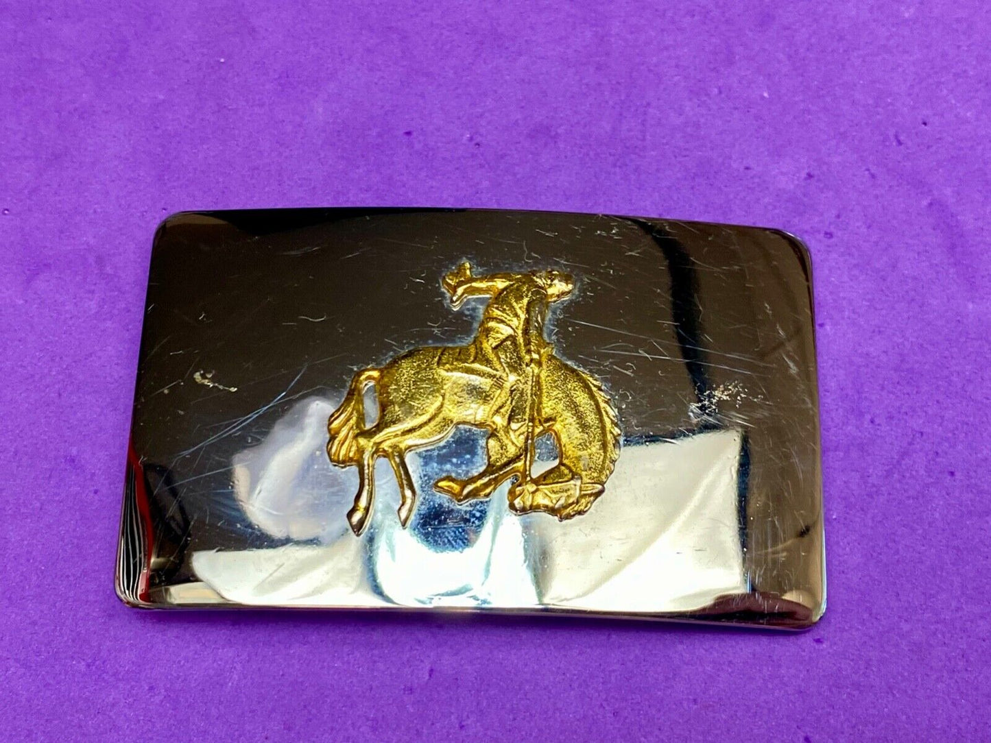 Vintage Lyn Tone Co Reflective  Saddle Bronc Rider two tone belt buckle