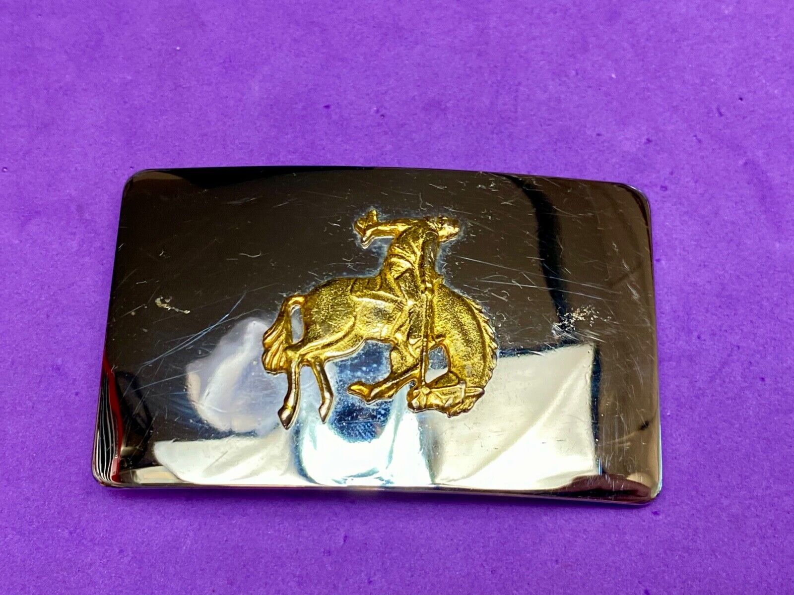Vintage Lyn Tone Co Reflective  Saddle Bronc Rider two tone belt buckle
