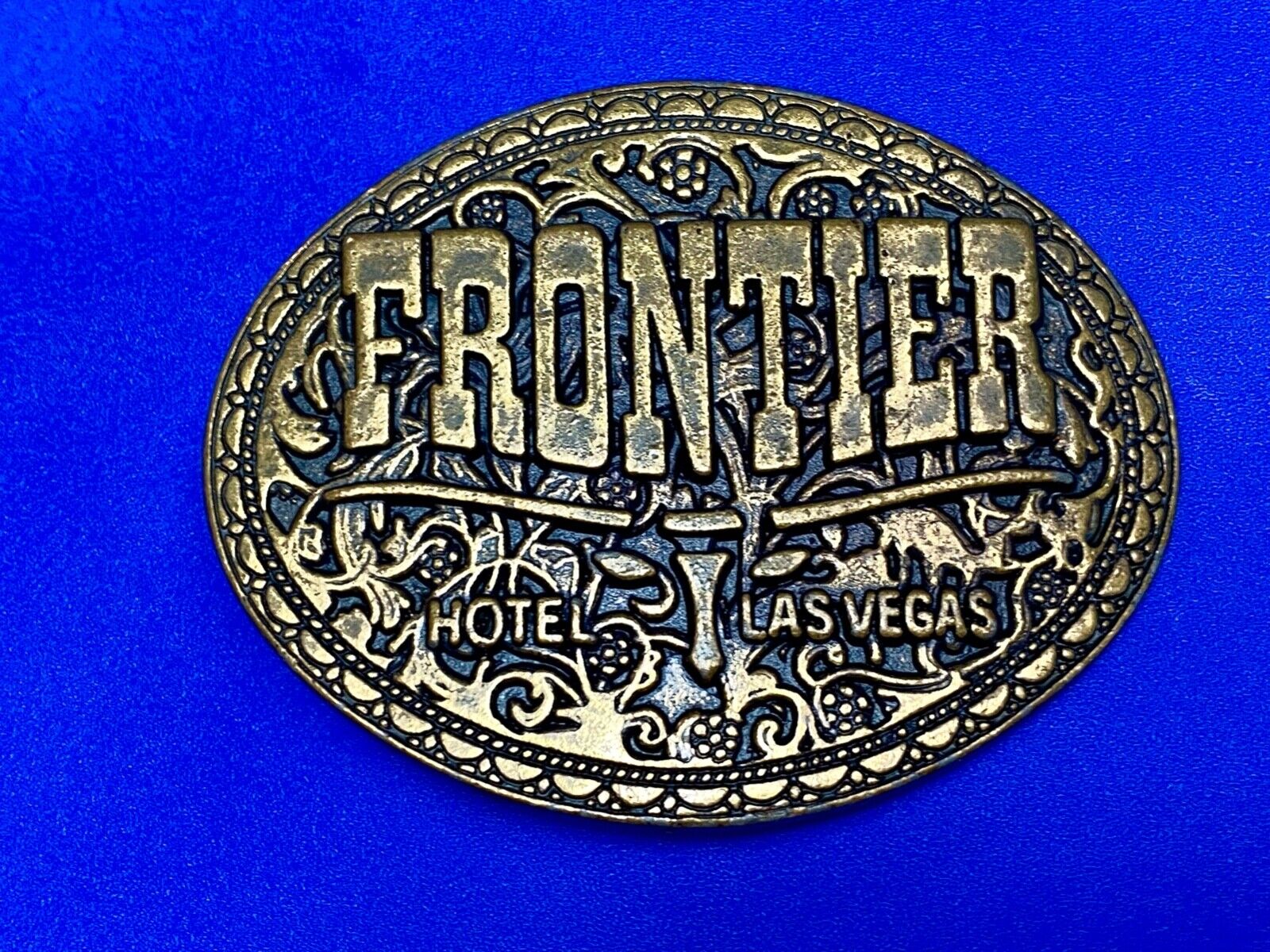 Vintage Frontier Hotel Old Las Vegas Casino Nevada Western Longhorn belt buckle