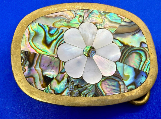 Beautiful Flower - Inlay Inlaid Mother Of Pearl And Abalone Shell Belt Buckle 