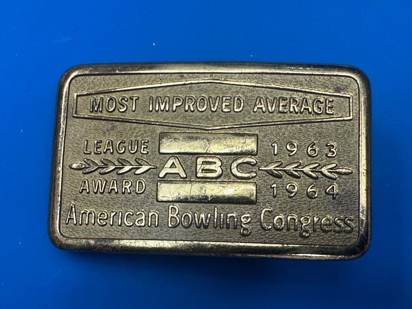 ABC Bowling League Award Trophy 1963 - 64 Belt Buckle RARE Most Improved Average