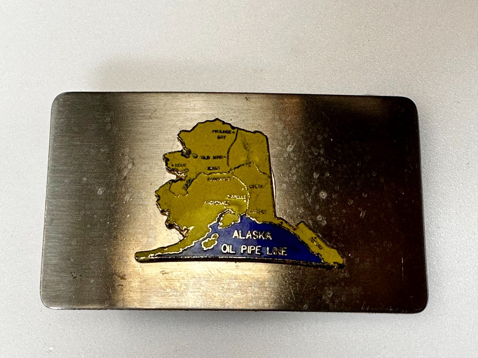 Alaska State Map Oil Pipe Line Vintage Commemorative Belt Buckle