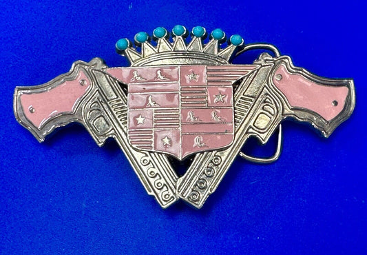 90's Pink Guns Cadillac Crown Blue crown tips LARGE cutout Belt Buckle 187 Inc