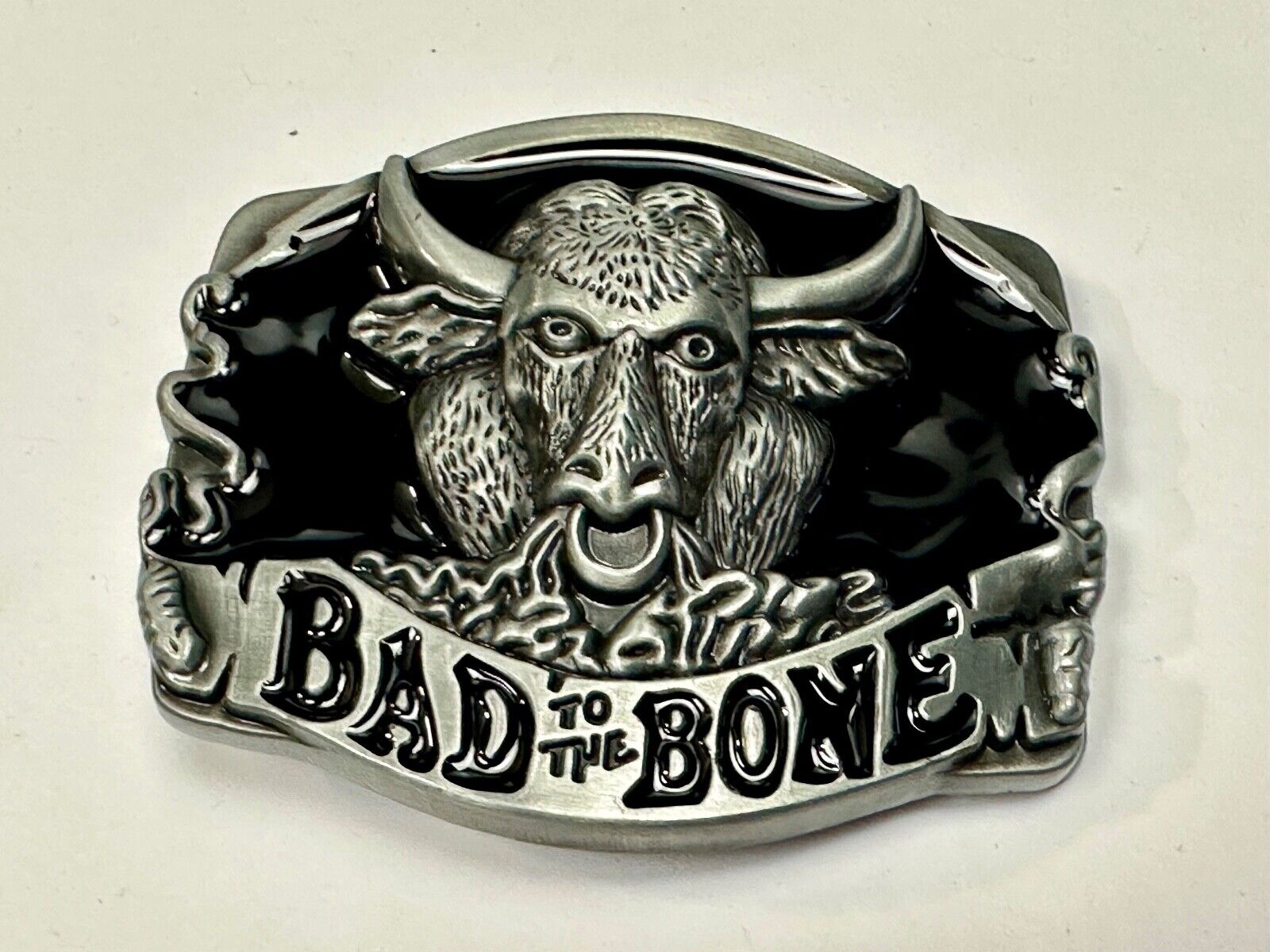 BAD TO THE BONE! RAGING BULL NOVELTY WESTERN RODEO COWBOY'S RIDER BELT BUCKLE