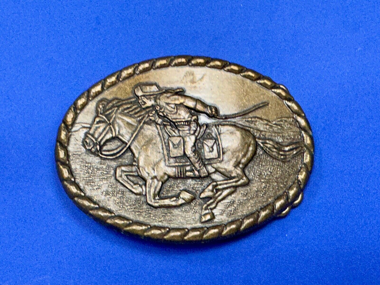 Vintage 1981 Mervyn's Pony Express Rider  Brass Belt Buckle Western Belt Buckle