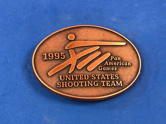 US shooting team  PAN American  Games vintage 1995 belt buckle gun skeet 