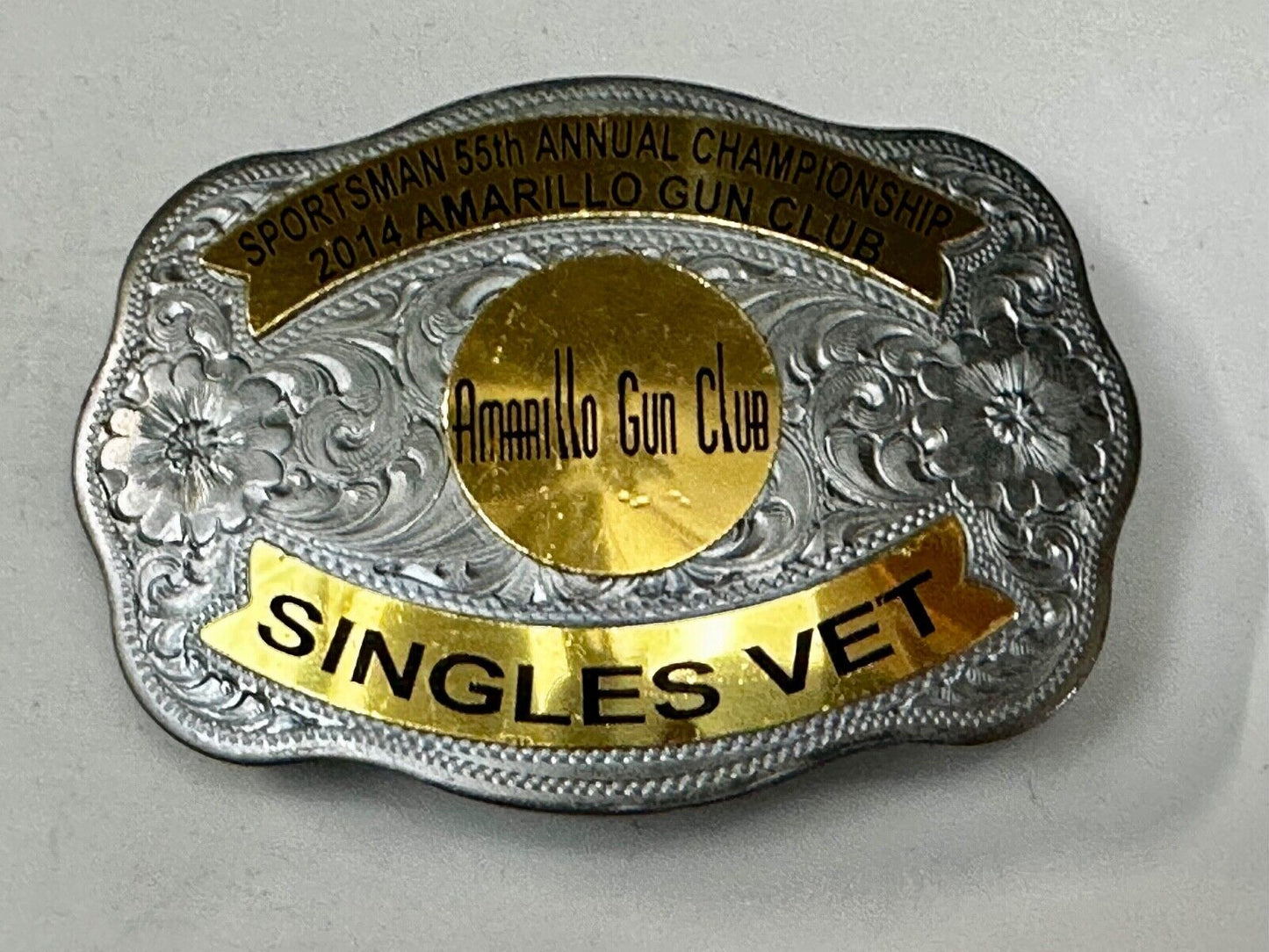 Amarillo Texas Gun Club Singles Vet Trophy Belt Buckle by Tilden
