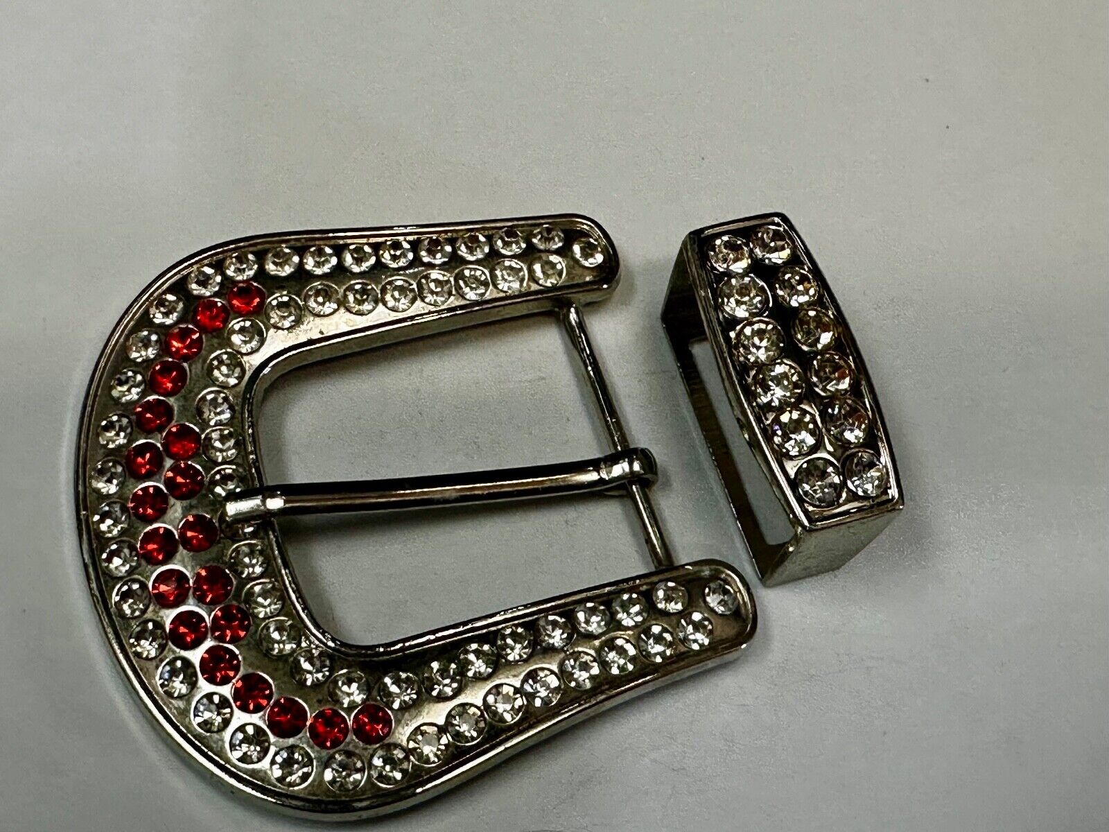 Two Piece Ranger Silver Tone Rhinestone Covered Belt Buckle Set  - with Keeper