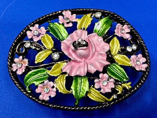 Beautiful Cutout Flower Themed See Through Rhinestone Accented Belt Buckle