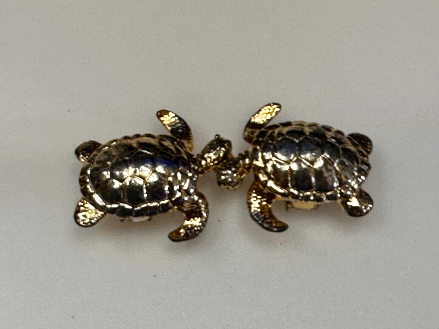 Turtle Tortoise Figural Two Piece Interlocking Gold Tone Vintage Belt Buckle