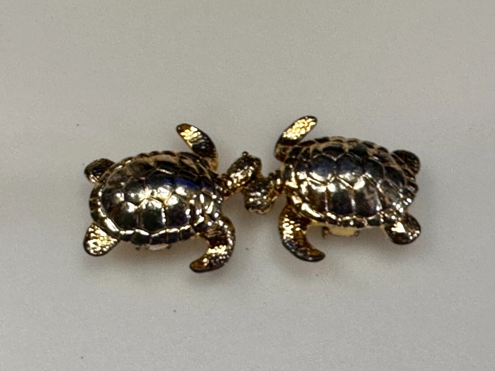 Turtle Tortoise Figural Two Piece Interlocking Gold Tone Vintage Belt Buckle