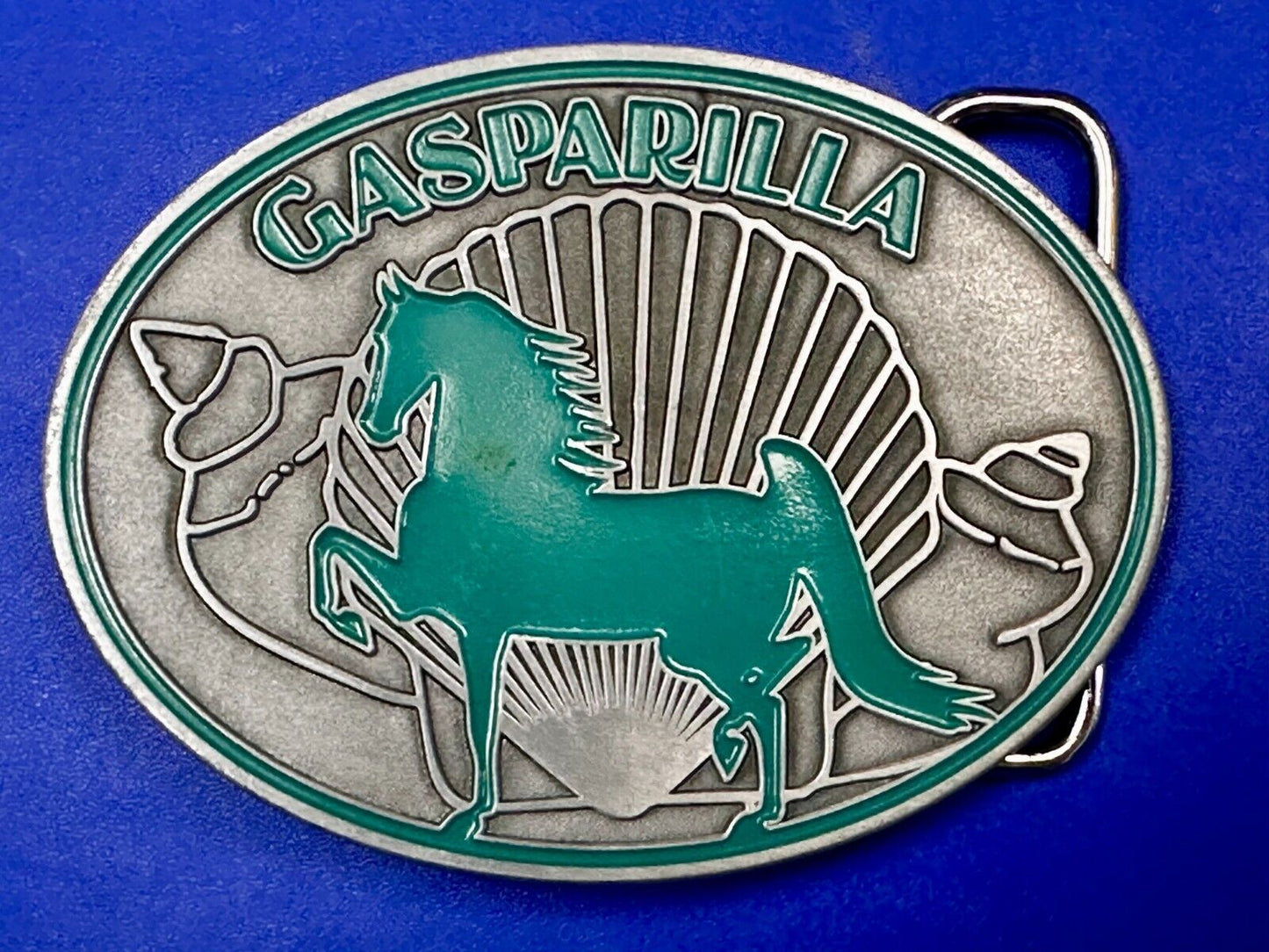 Gasparilla Horse Stallion W/ Sea Shells Green Enameled Accents Belt Buckle