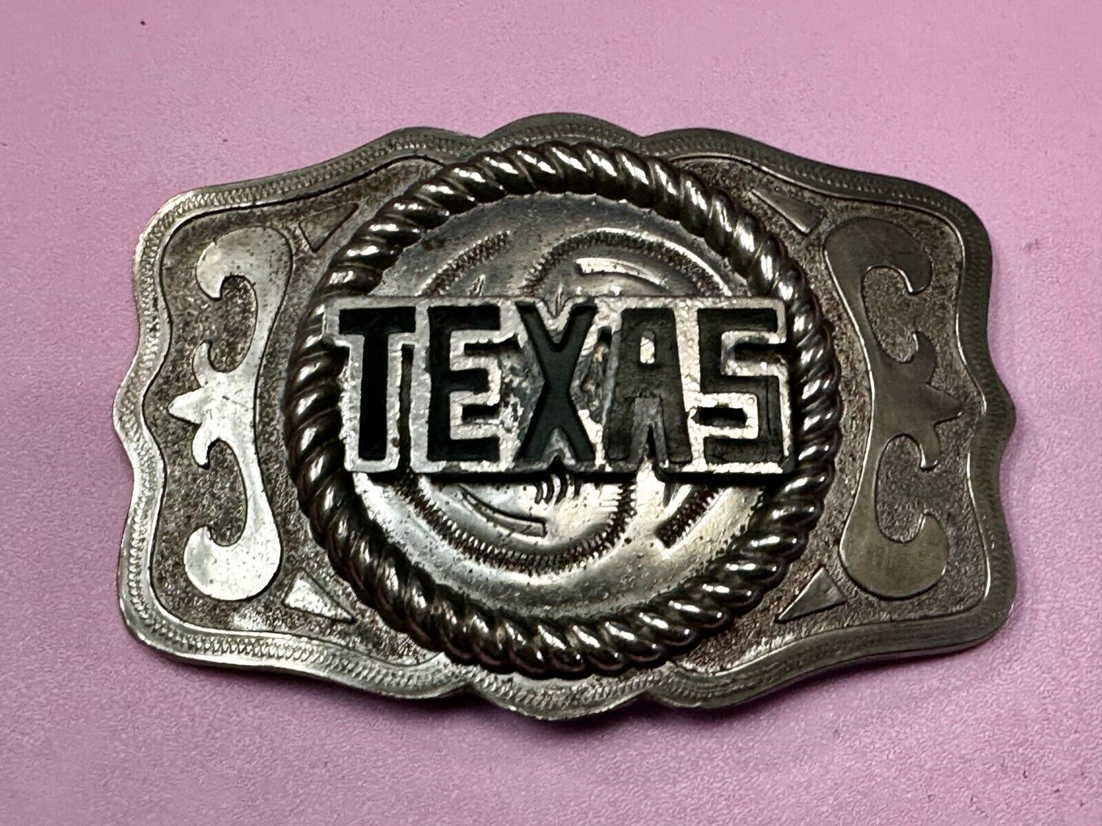 Texas State - Large Centerpiece Ornate Silver Tone Vintage Belt Buckle