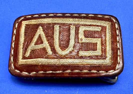 AUS  Brown leather with cream color Stitching  pre loved belt buckle
