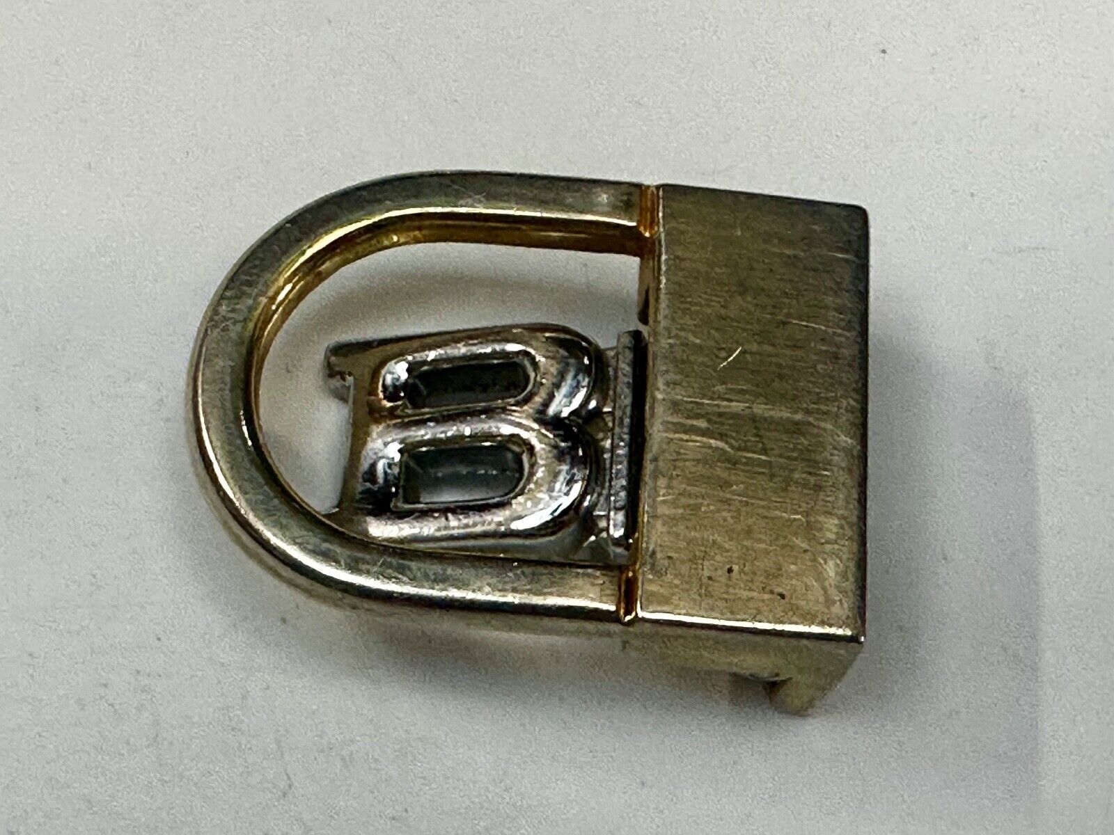 B - Letter Initial Monogram Vintage two tone swing arm small belt buckle