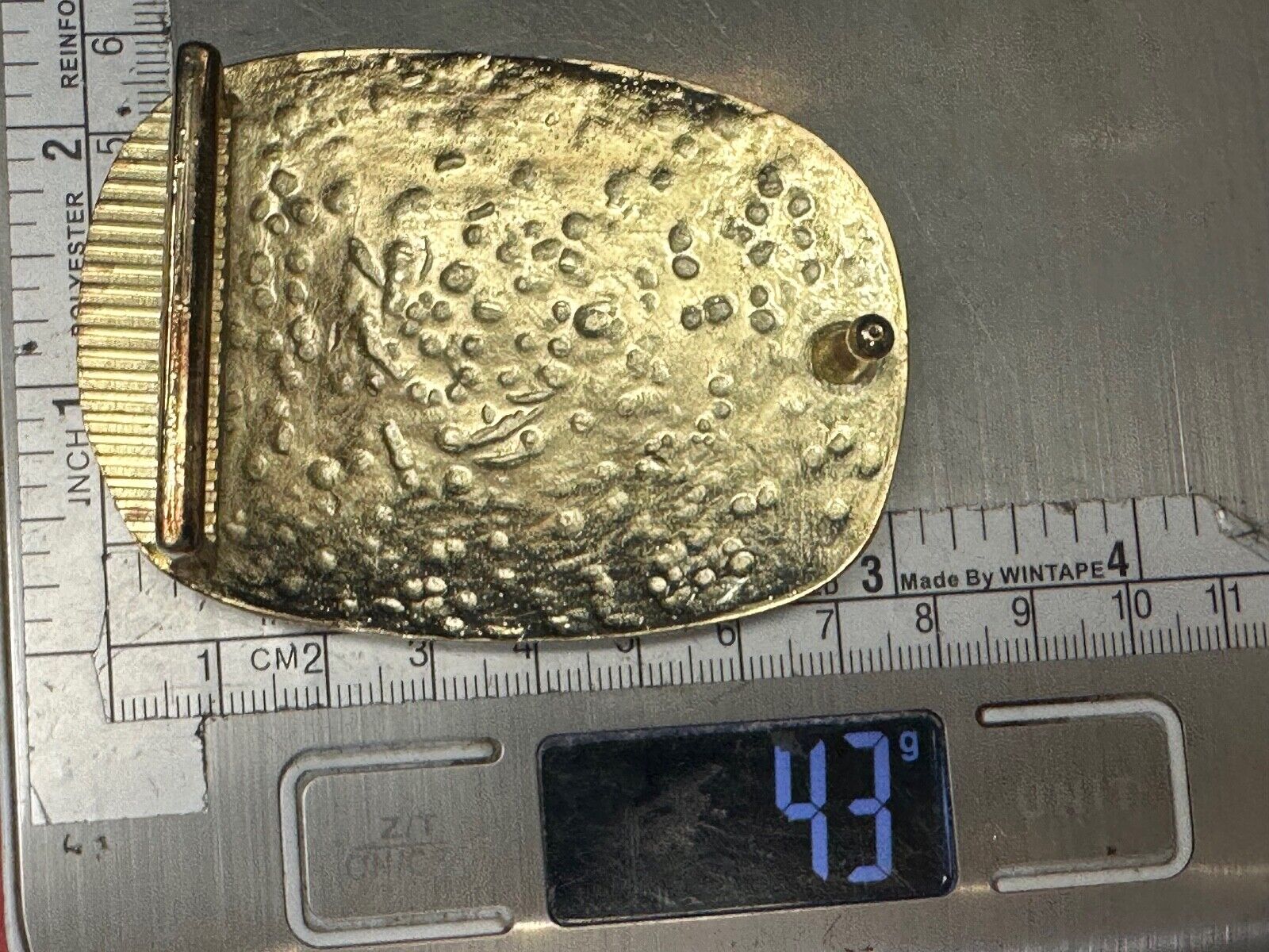 Vintage Hammered Brass Tone artisan Belt Buckle