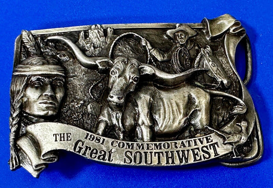 The Great Southwest Navajo Indian Hunter Commemorative Vintage 1981 Belt Buckle