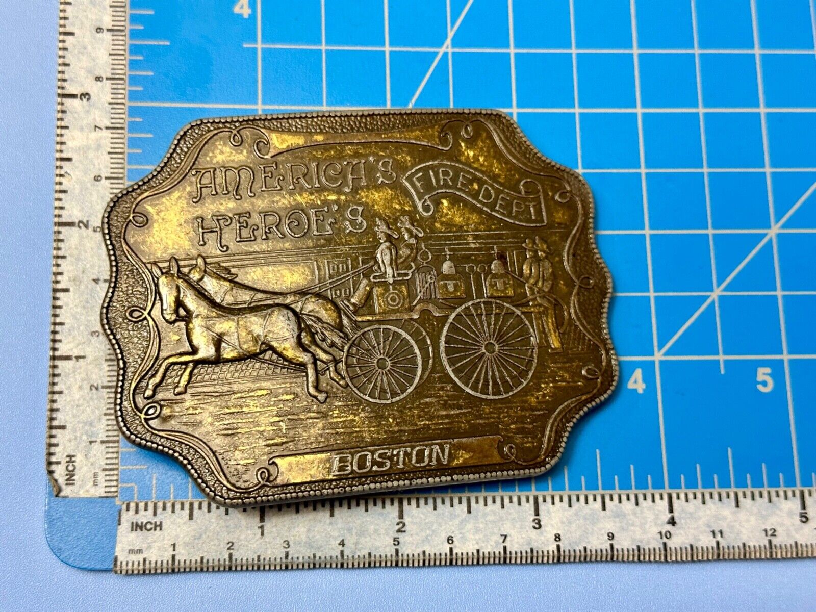 America's Heroes Firefighters Fire Department BOSTON MA Vintage belt buckle