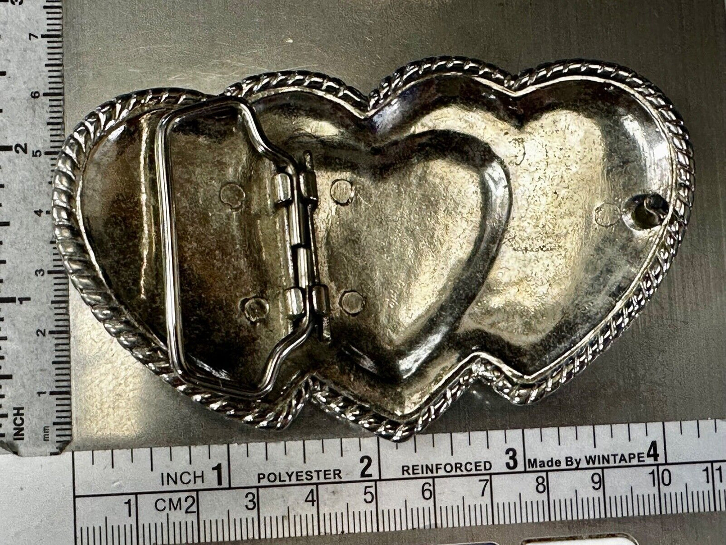 Triple 3 Hearts - Turquoise Colored Accented Or Outlined Three Heart Belt Buckle
