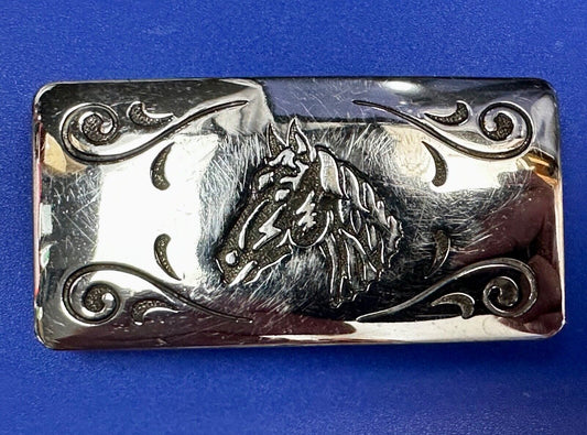 Vintage Horse Head USA Silver Tone  Belt Buckle by Chambers Belt Co