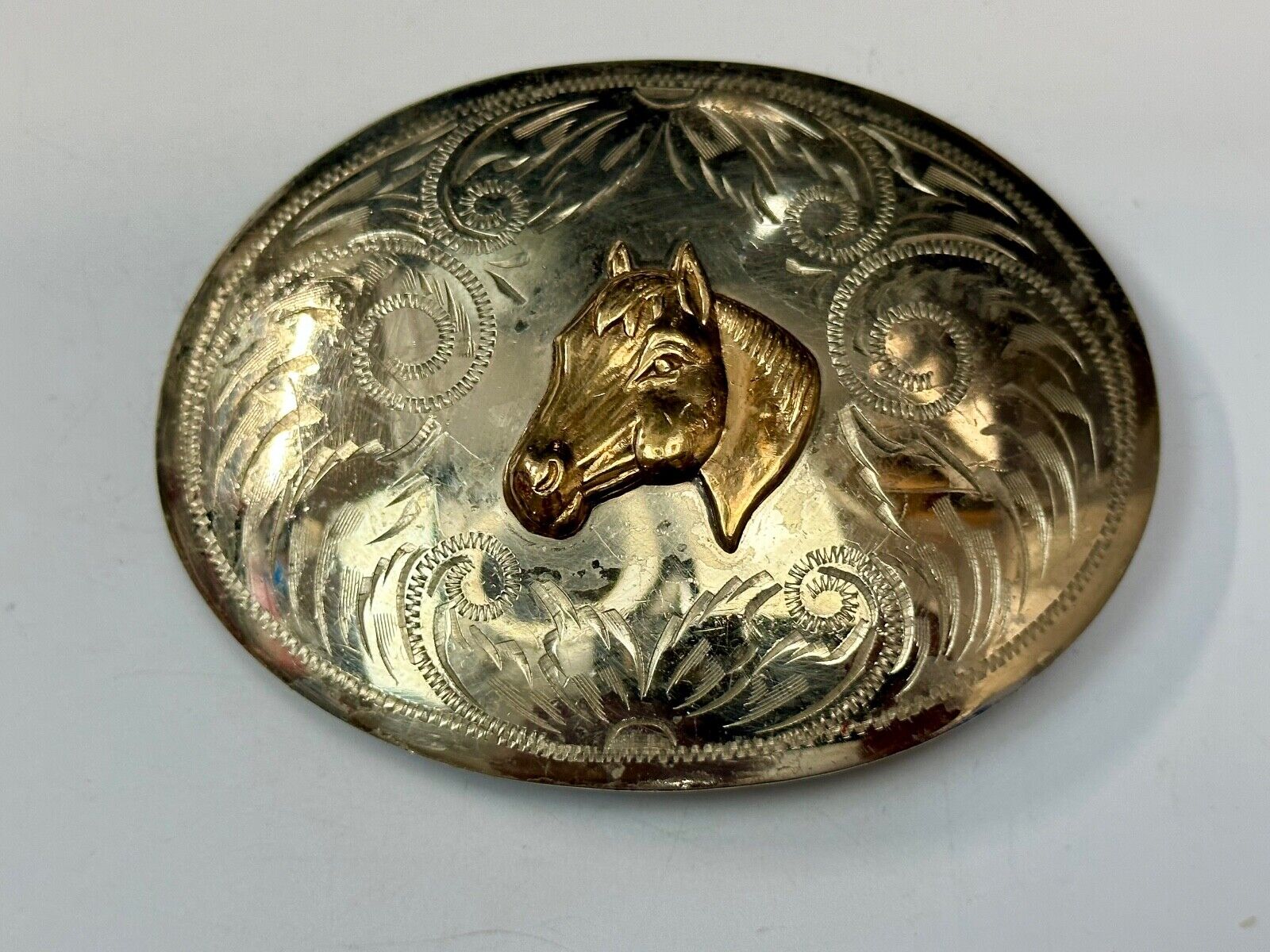 Beautiful Horse Head Vintage Comstock German Silversmiths Belt Buckle