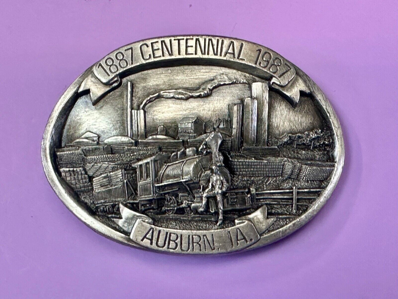 AUBURN IOWA 1887 CENTENNIAL CELEBRATION VINTAGE BELT BUCKLE