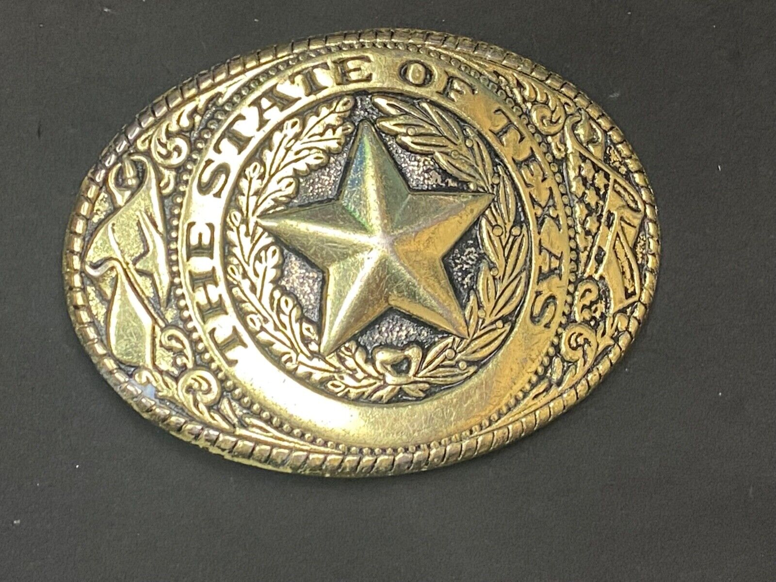 The Great State Of Texas - Lone Star, Flag-, USA Made Oval Western Belt Buckle