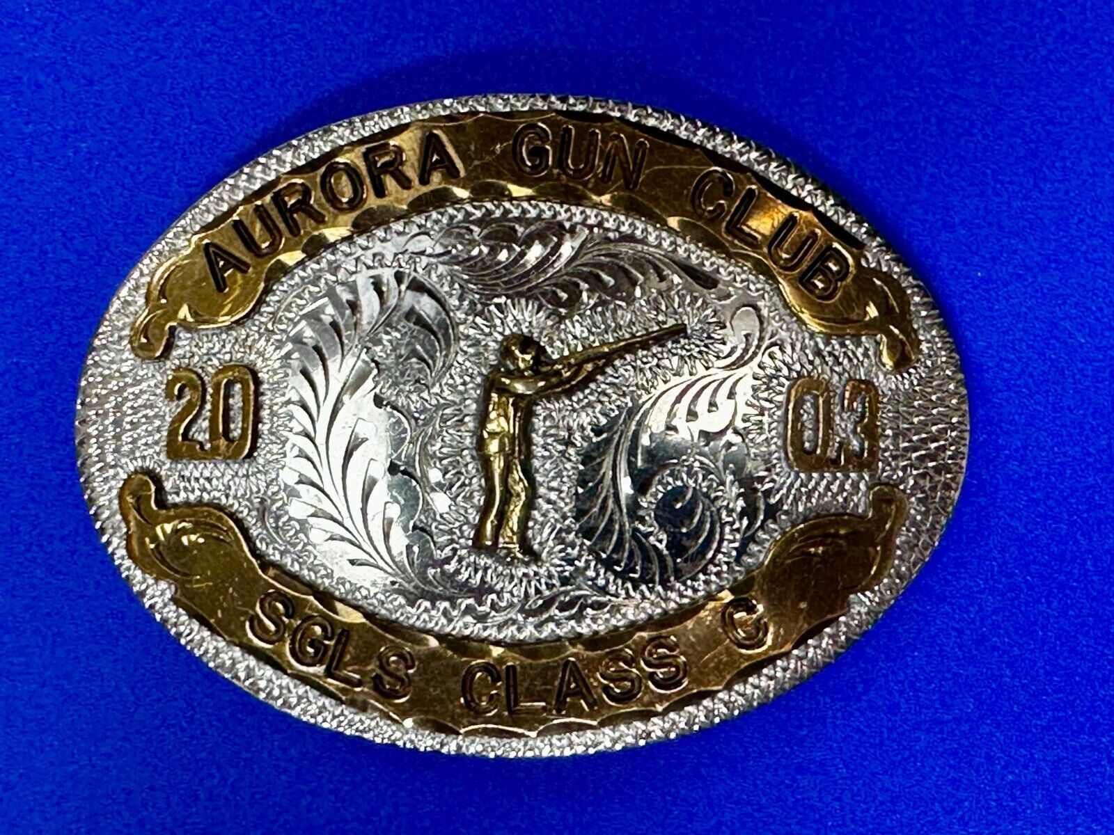 Aurora Gun Club Singles Class C 2003 Defensive Pistol Trophy Award Belt Buckle