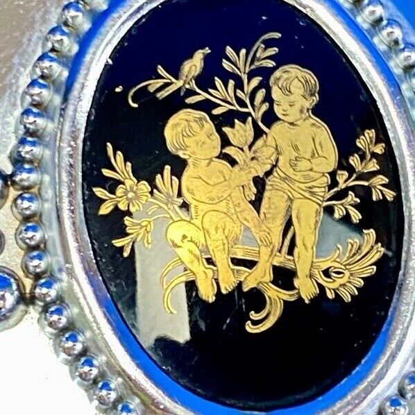 Antique? Mirrored belt buckle centerpiece picture of Adorable Kids w/ flowers 