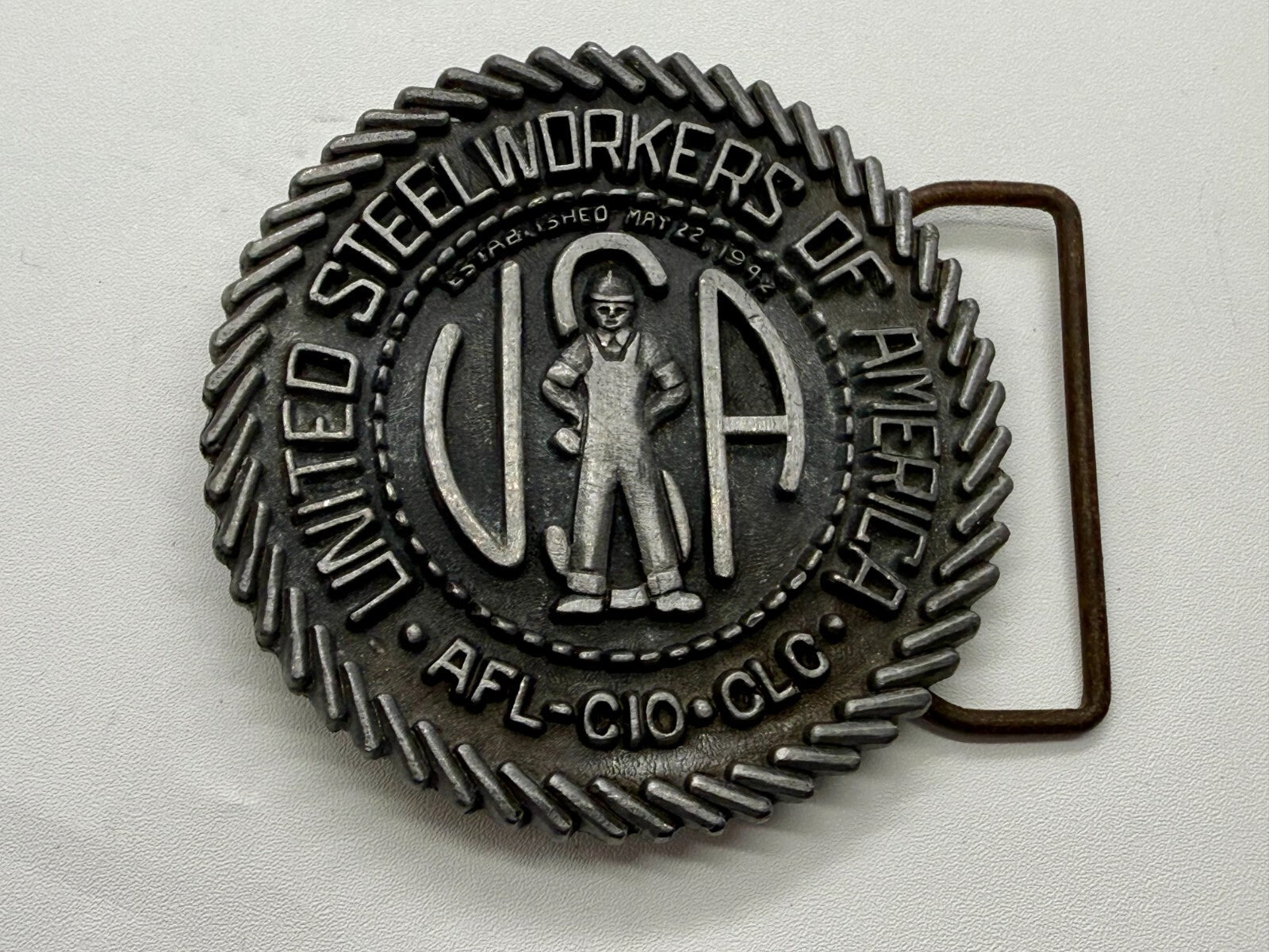 United Steelworkers of America USWA Union Est. 1942 CAPP & KNUDSEN Belt Buckle