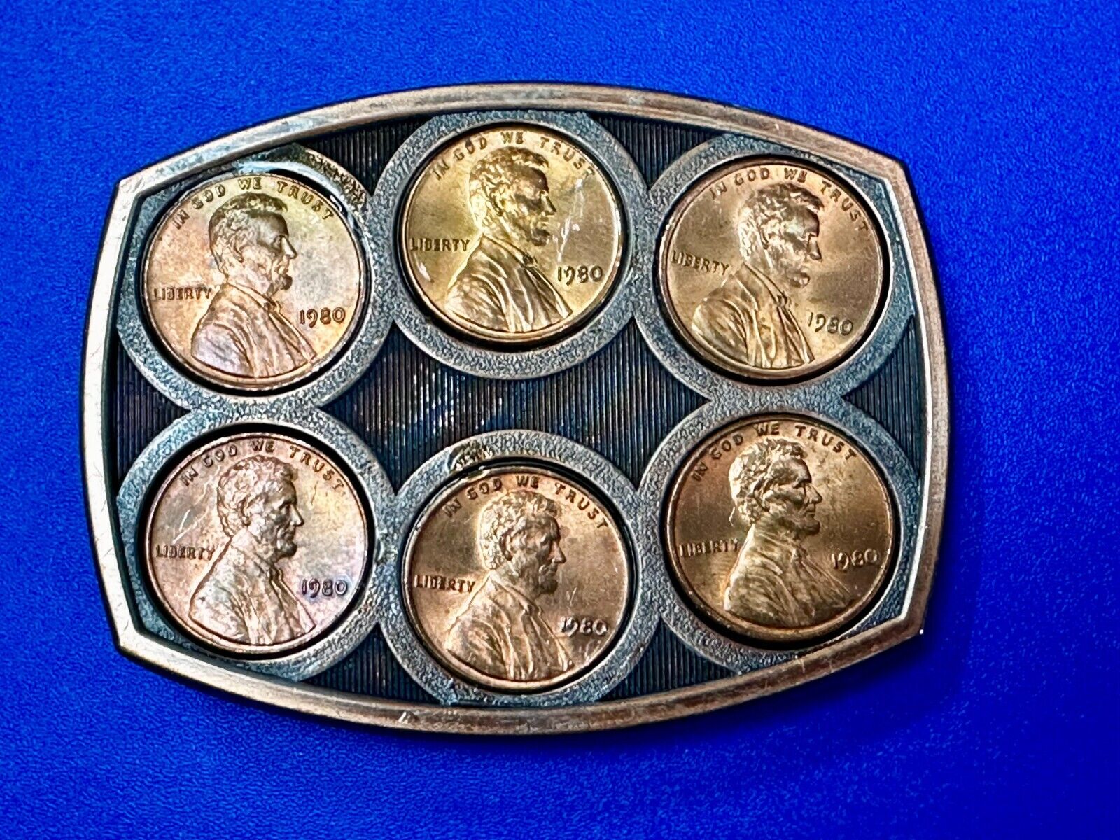 1980's Coins Pennies Vintage Artisan Collectors Belt Buckle