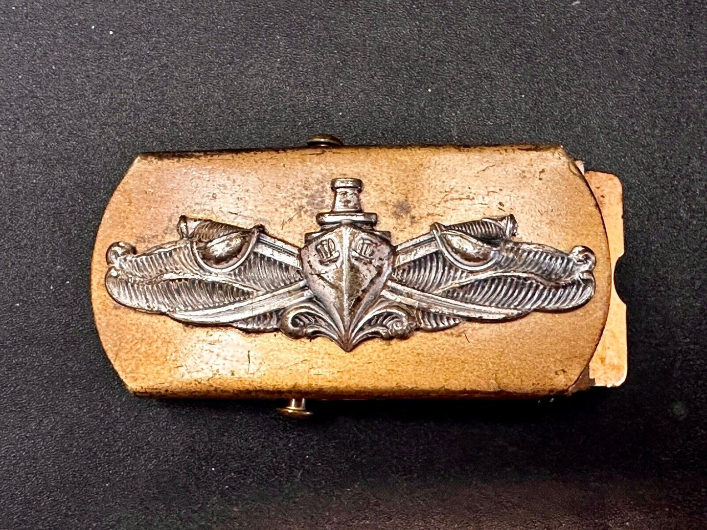 US Navy Air Warfare Specialist Military Silver Brass Tone Vintage Belt Buckle