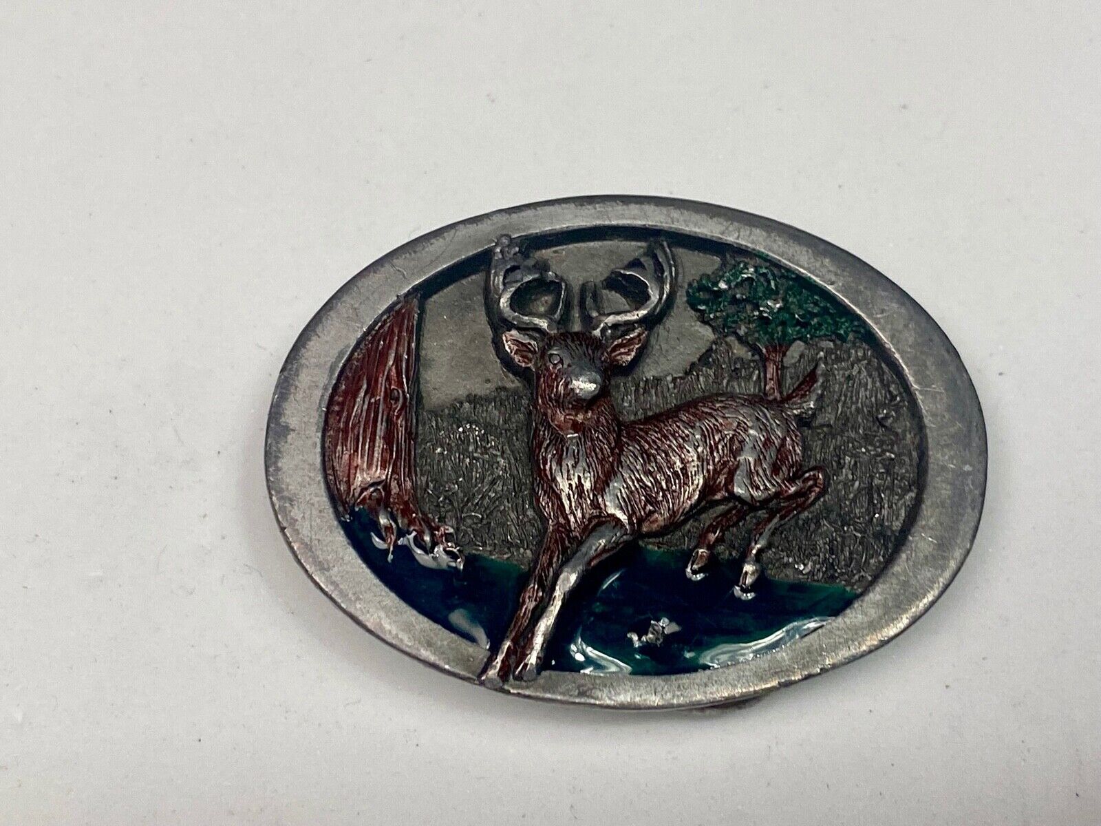 Vintage 1986 Deer In Nature C&J Inc Pewter Hunters Belt Buckle Cj1814