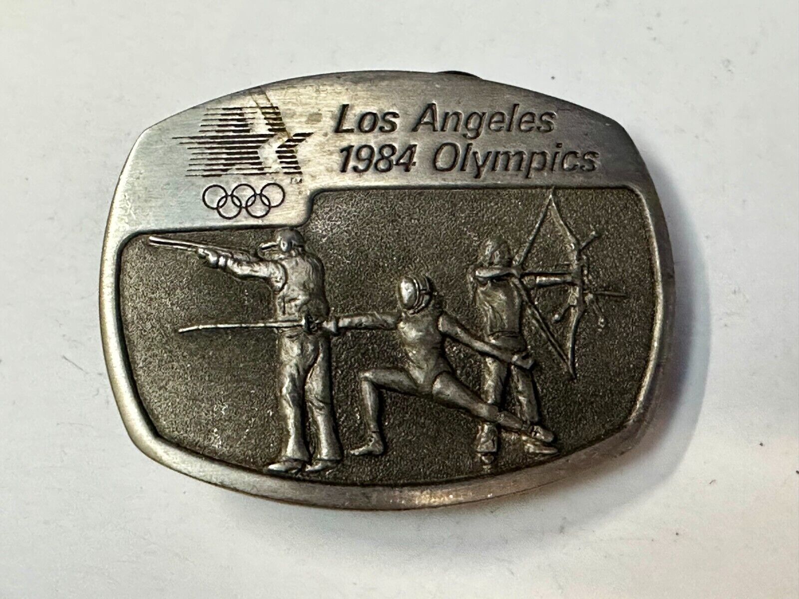 Archery Fencing Los Angeles CA 1984 Olympics Sanchez Pewter Belt Buckle