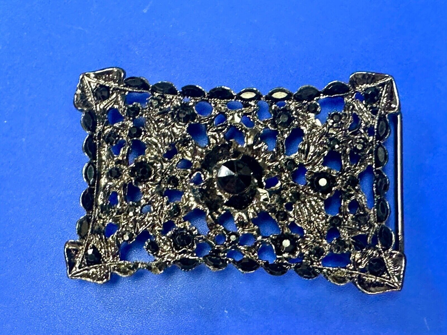 Unique black Victorian vibe black Rhinestone accented see through Belt Buckle