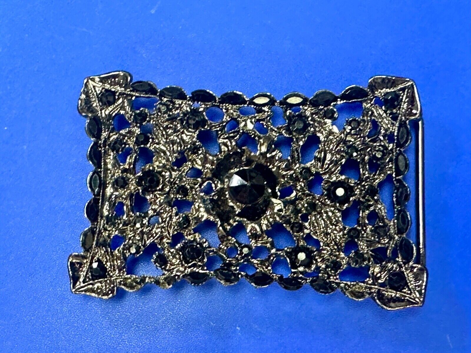 Unique black Victorian vibe black Rhinestone accented see through Belt Buckle
