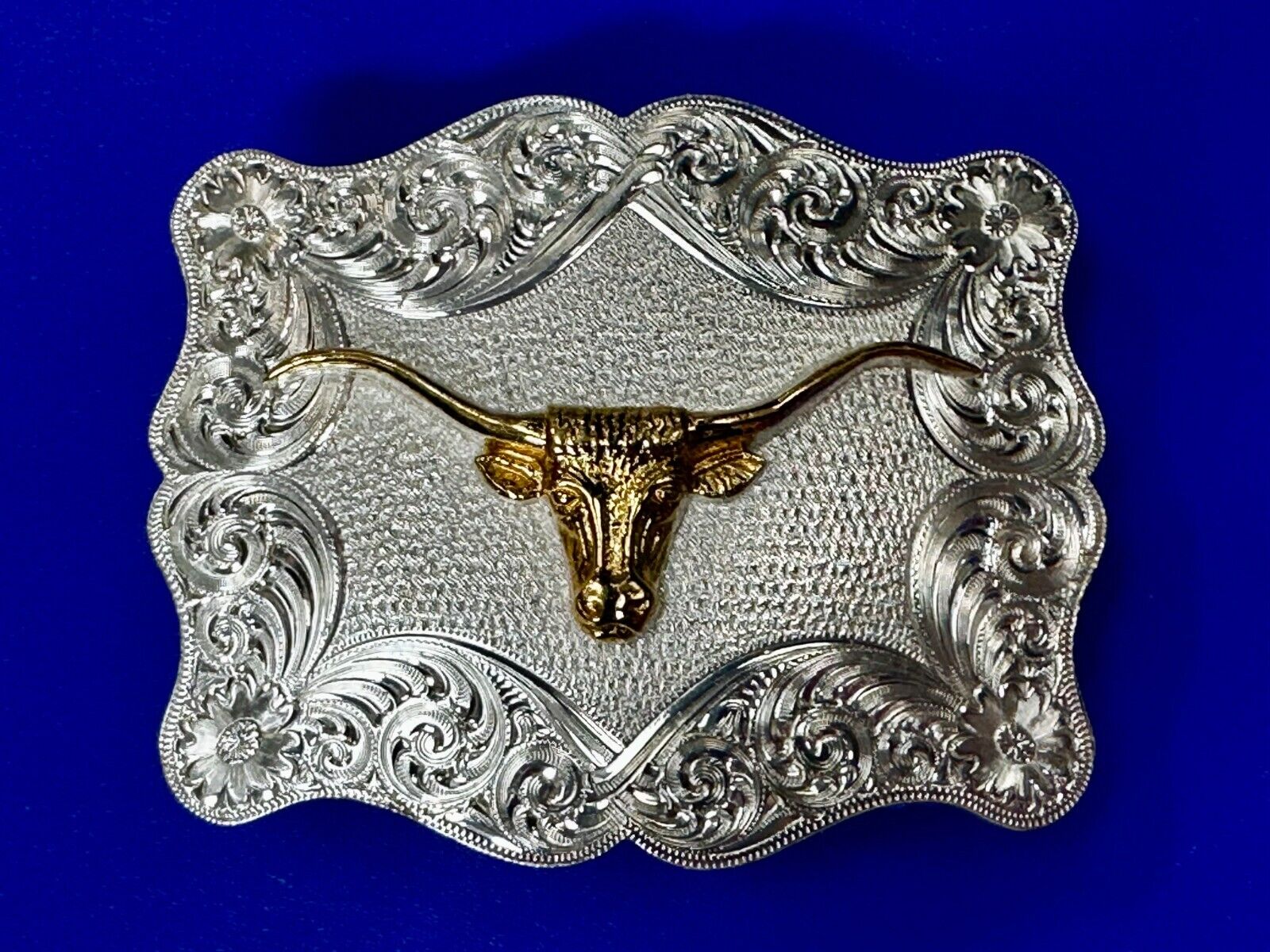 Texas Longhorn Steer Rodeo Bull Two Tone Belt Buckle by Montana Silversmiths