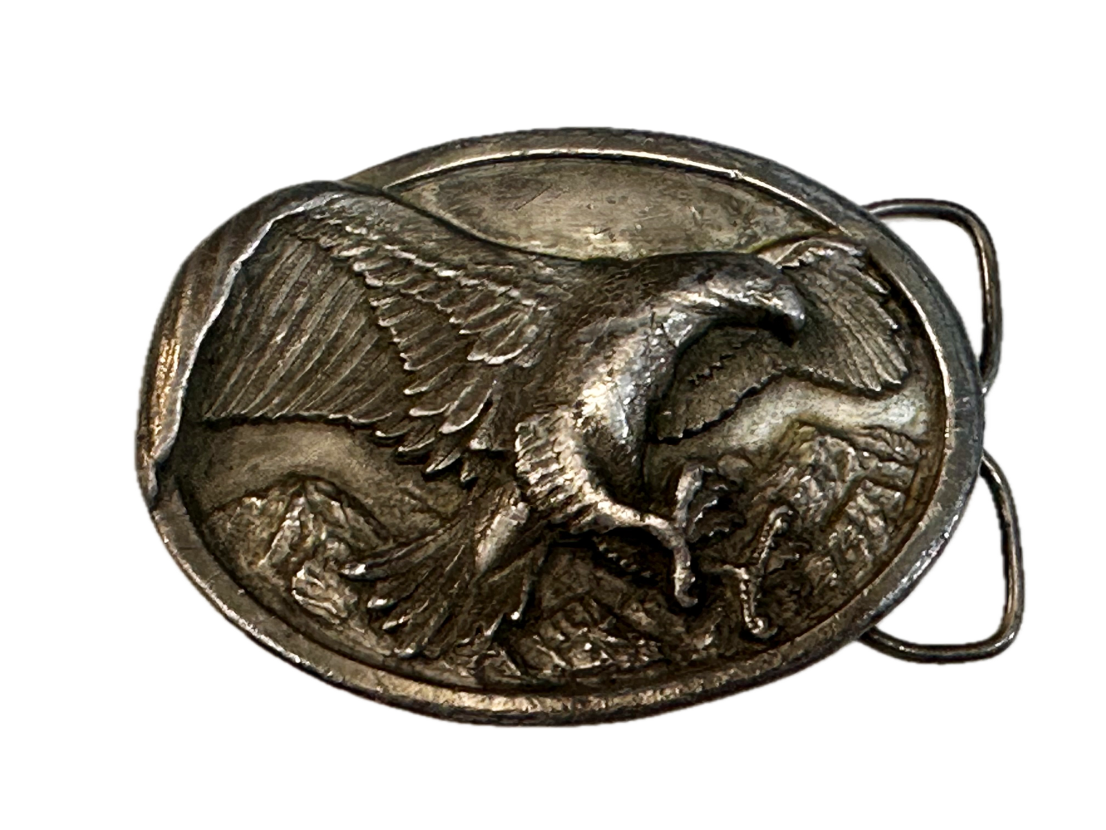 American Bald Eagle Attacking Flying Hunting Vintage 1984 Bergamot Belt Buckle
